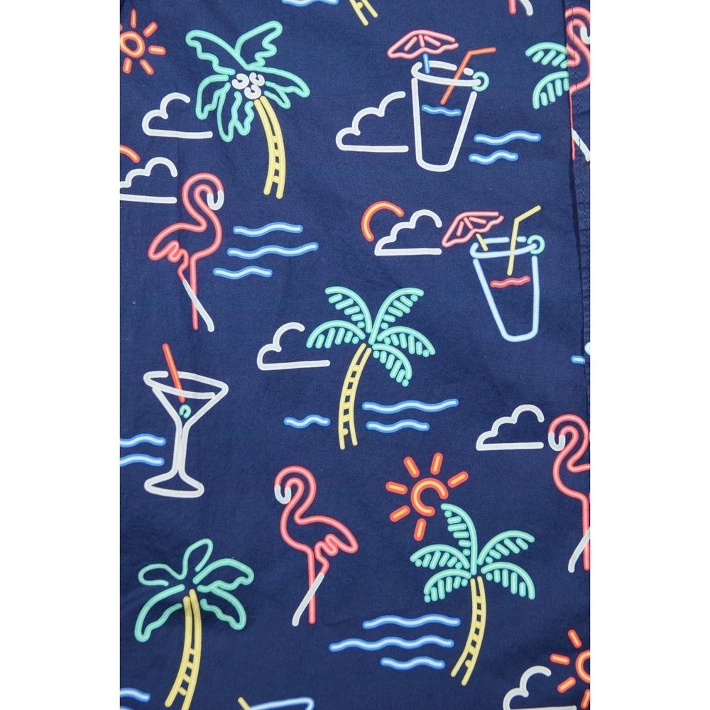 Chubbies Shirt Mens Large Blue Neon Tropical Flamingo Cocktail Button Up - Picture 3 of 8